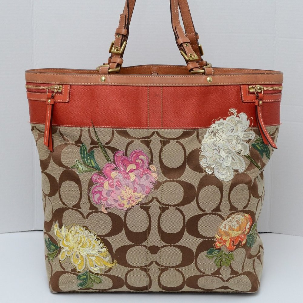 Coach Ltd Edition - Khaki Multicolor - Floral Extra Larg - Flower Tote Bag 12212